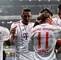 James Rodríguez celebrando un gol con sus compañeros del Bayern Múnich